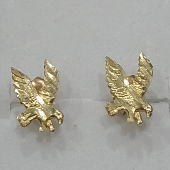 10K Solid Gold Eagle Stud Earrings - Picture 6 of 7
